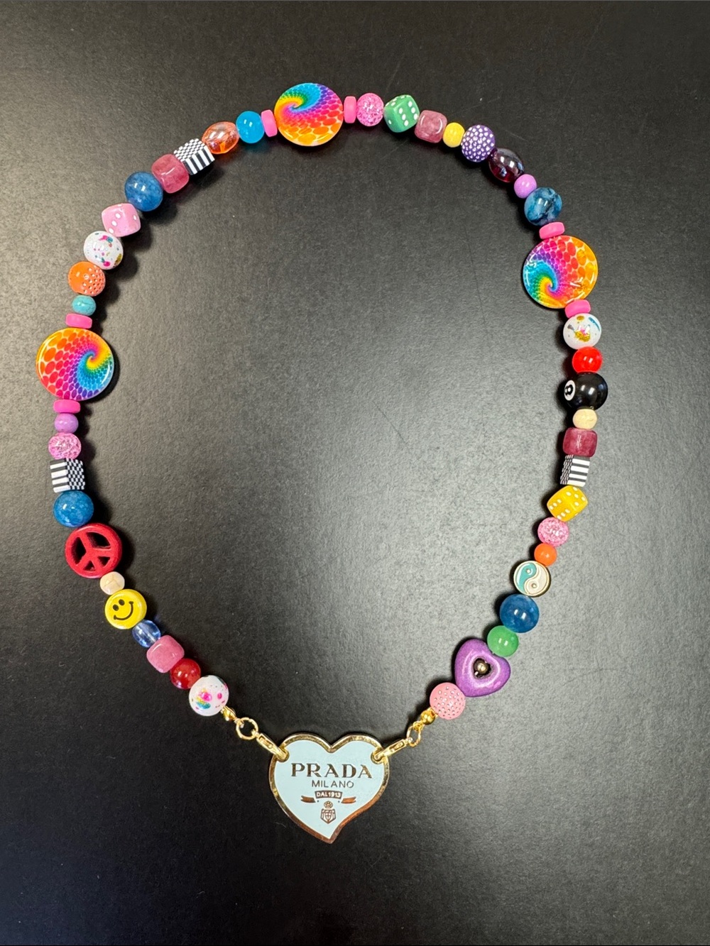 Dopamine Multicolor Beaded Necklace with Gold Heart Charm